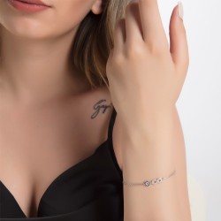 Nazar Boncuklu Sonsuzluk Gümüş Bileklik