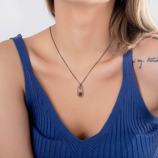 Taş Detaylı Fermuar Rose Kaplama Gümüş Kolye Taş Detaylı Fermuar Rose Kaplama Gümüş Kolye