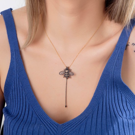 Arı Figürlü Rose Kaplama Gümüş Kolye Arı Figürlü Rose Kaplama Gümüş Kolye