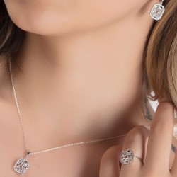Kare Taş Detaylı Gümüş Set