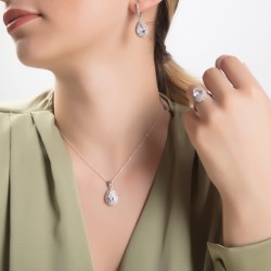 Renkli Damla Taşlı Gümüş Set