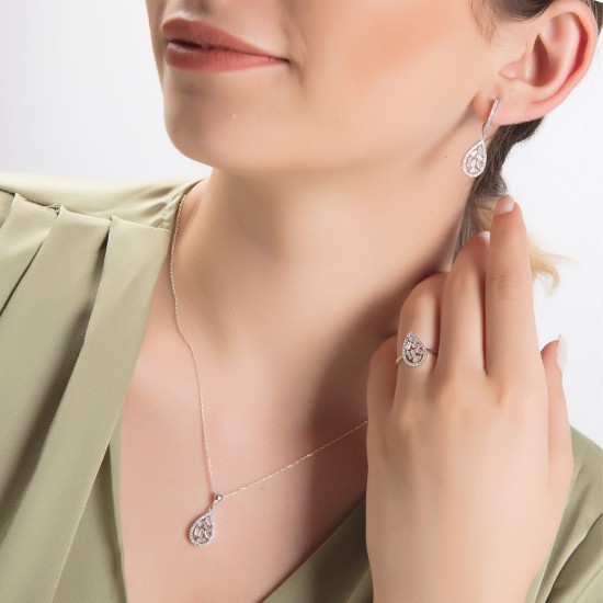 Damla Taş Detaylı Gümüş Set Damla Taş Detaylı Gümüş Set