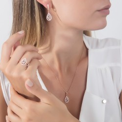 Damla Taş Detaylı Rose Kaplama Gümüş Set