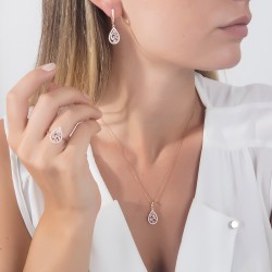 Damla Taş Detaylı Rose Kaplama Gümüş Set