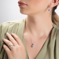 Renkli Büyük Daire Taşlı Gümüş Set