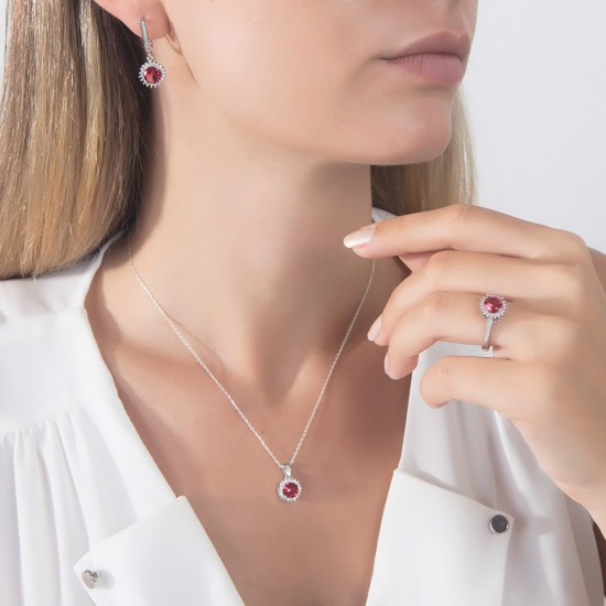 Renkli Büyük Daire Taşlı Gümüş Set Renkli Büyük Daire Taşlı Gümüş Set