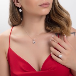 Renkli Büyük Damla Taşlı Gümüş Set