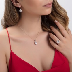 Renkli Büyük Damla Taşlı Gümüş Set