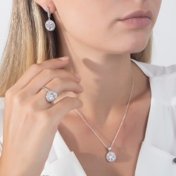 Renkli Büyük Oval Taşlı Gümüş Set