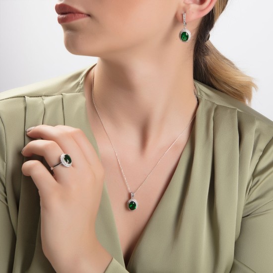 Renkli Büyük Oval Taşlı Gümüş Set Renkli Büyük Oval Taşlı Gümüş Set