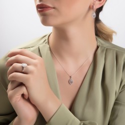 Oval Taş Detaylı Gümüş Set