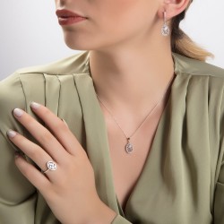 Oval Taş Detaylı Gümüş Set